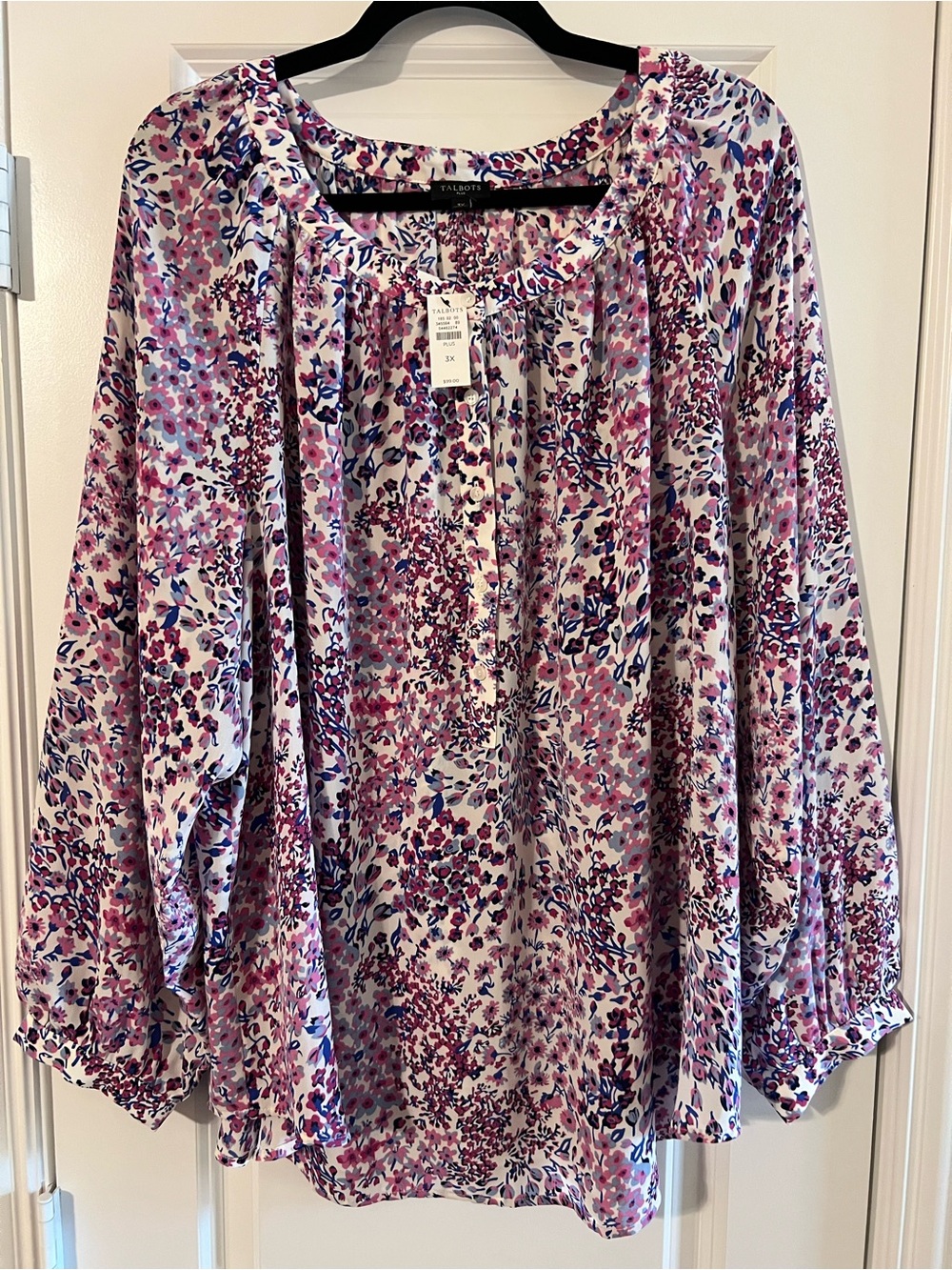 Talbots Floral Button-Front Peasant Blouse